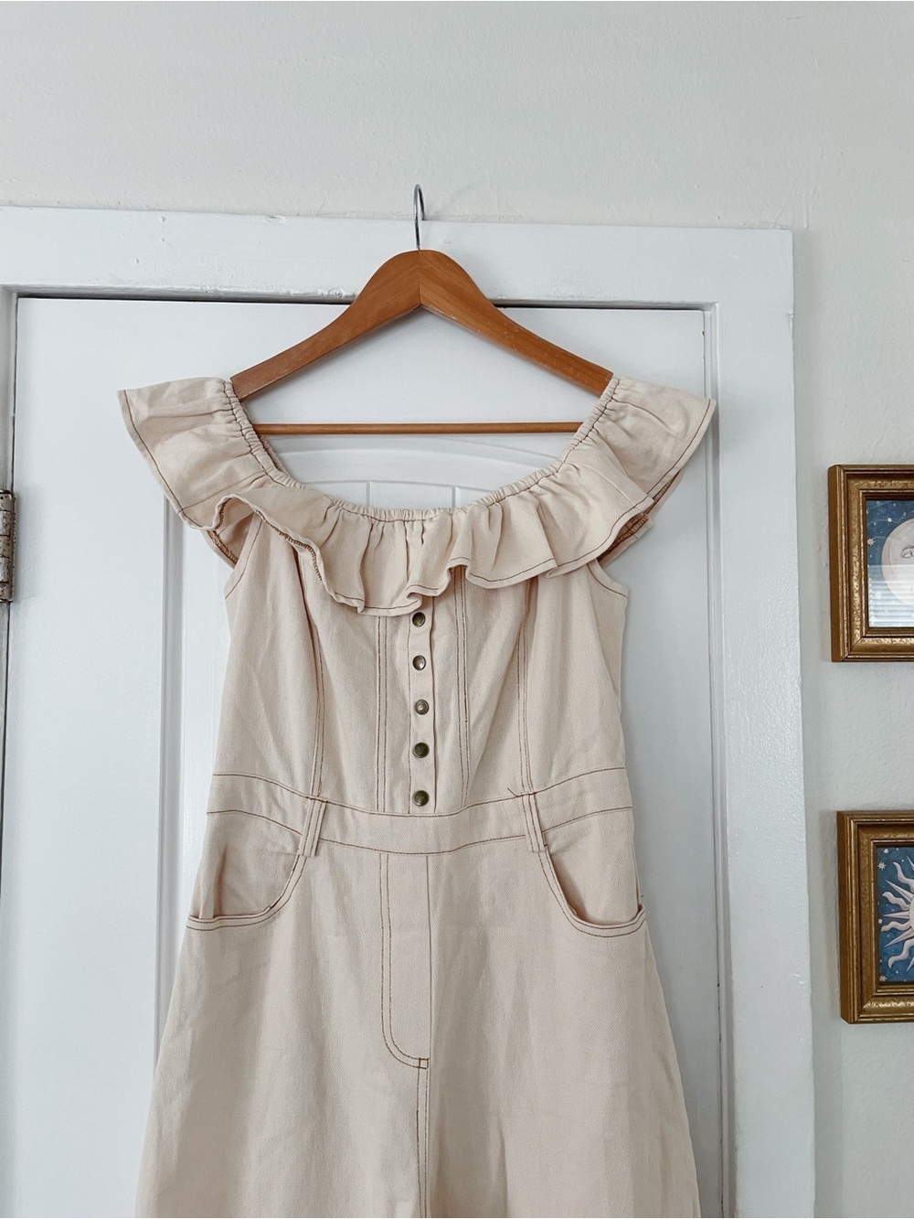 NWT Mustard Seed Off-Shoulder Wide-Leg Jumpsuit in Cream Size Medium Boutique - Picture 4 of 7